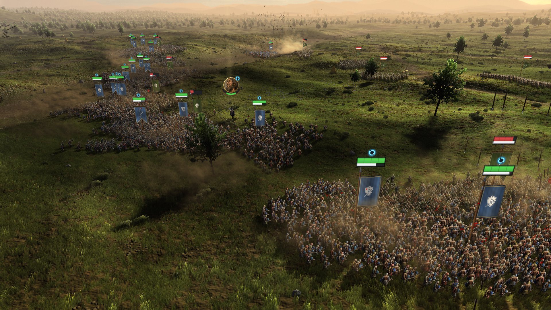 Command view — squad banners, strength and hero markers